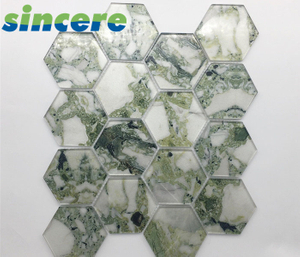 Guter Verkauf Glänzende Dekoration Backsplash Hexagon Form Badezimmerfliesen Glasmosaik